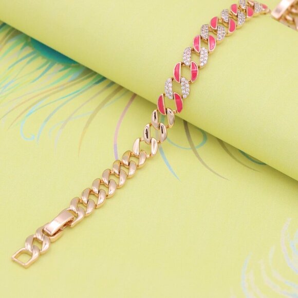 Rose Gold Bracelet with Red Enamel and Crystal Pave Links, XPBL0728 - Picture 8 of 12